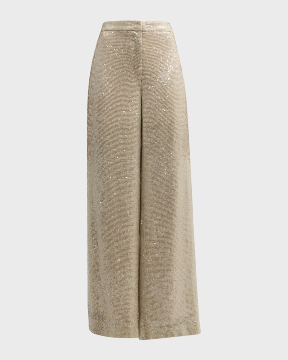 Mid-Rise Sequin Viscose Relaxed Wide-Leg Trousers